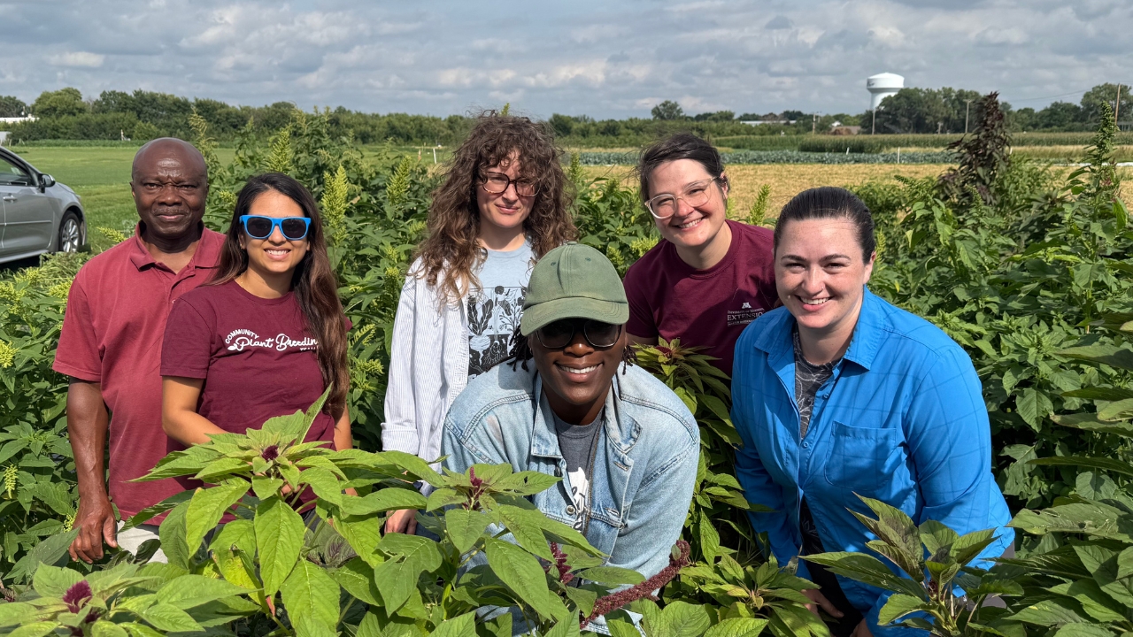 Group smiling in field
