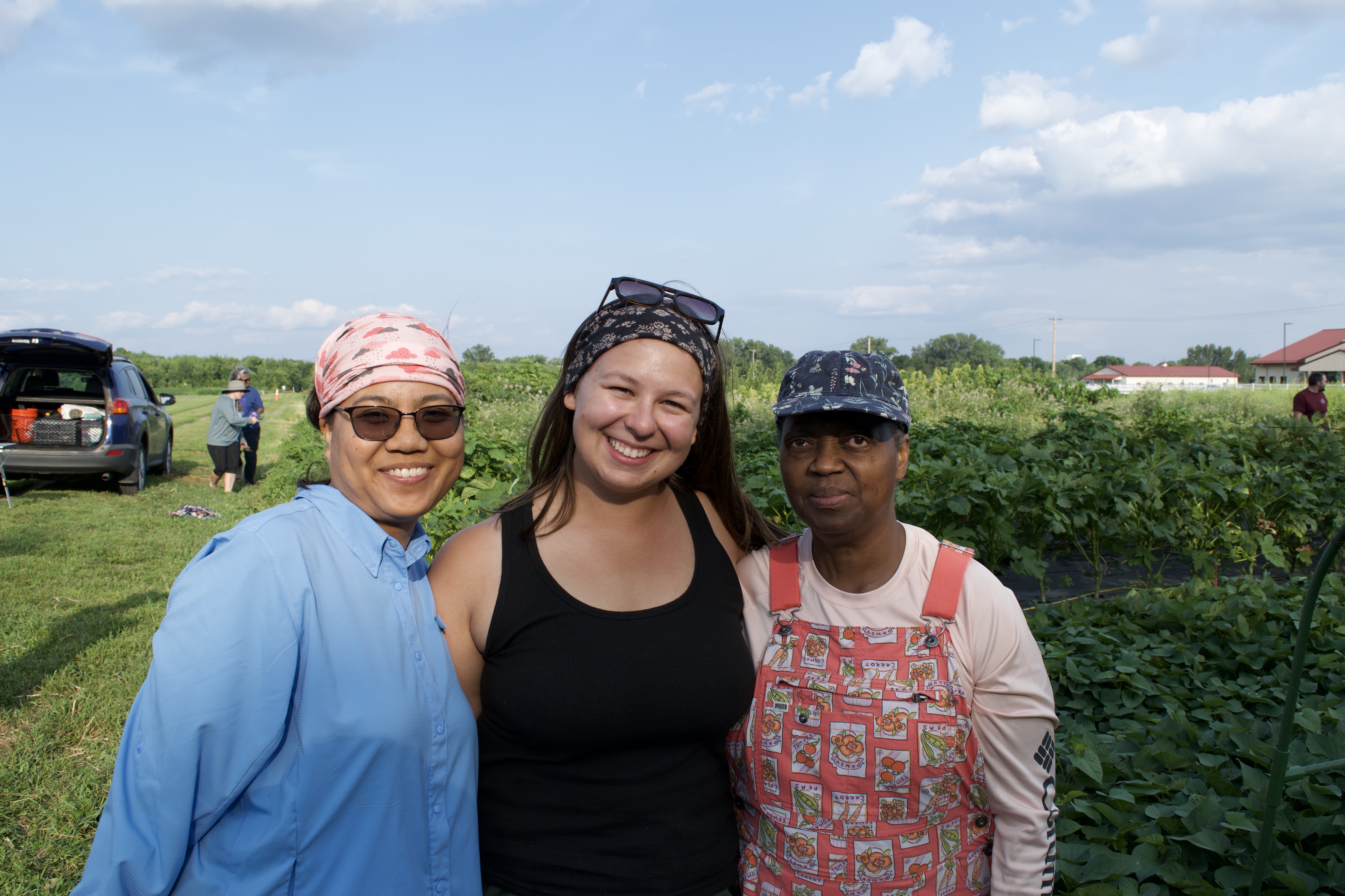 People smiling near field